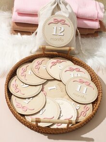 SHEIN Newborn Round Tag Bow Decor Number Plate Photography Set Autumn Fall - Multicolor - View 7