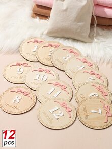 SHEIN Newborn Round Tag Bow Decor Number Plate Photography Set Autumn Fall - Multicolor - View 2