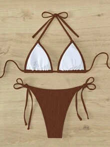 Swim Mod Women's Swimwear Set, Random Print, Copyright Purchased For Summer Beach Vacation - Coffee Brown - View 4