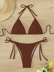 Swim Mod Women's Swimwear Set, Random Print, Copyright Purchased For Summer Beach Vacation - Coffee Brown - View 2