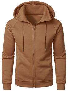 Manfinity Homme Men's Solid Color Zip-Up Casual Daily Hoodie Sweatshirt - Coffee Brown - View 4