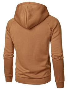 Manfinity Homme Men's Solid Color Zip-Up Casual Daily Hoodie Sweatshirt - Coffee Brown - View 2