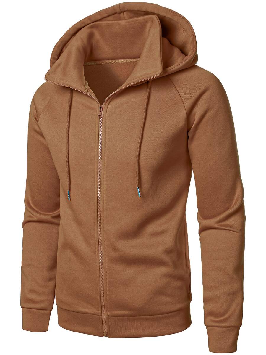 Manfinity Homme Men's Solid Color Zip-Up Casual Daily Hoodie Sweatshirt - Coffee Brown - View 1