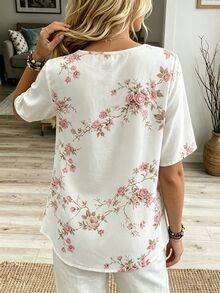 Selamara Vacation Style Casual Mid-Sleeve Hollow-Out White Blouse - White - View 2