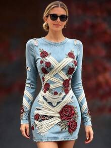 Selamara Women's Casual Long Sleeve Printed Dress, Halloween Dress - Multicolor - View 1
