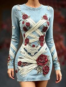 Selamara Women's Casual Long Sleeve Printed Dress, Halloween Dress - Multicolor - View 3
