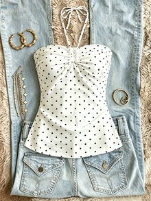 IslaSuriya Summer Casual Polka Dot Print Halter Neck Top - Multicolor - View 7