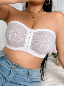 SHEIN Elacene 1件装前扣式豹纹蕾丝加大码文胸，带防滑垫 - 白色 - 查看 5
