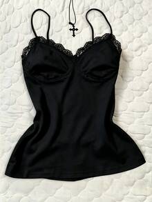 IslaSuriya Women's Sexy Fashion Lace Patchwork Camisole Top For Date - Black - View 1