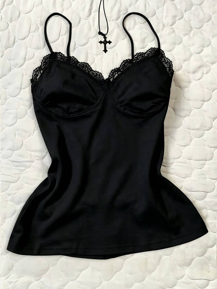 IslaSuriya Women's Sexy Fashion Lace Patchwork Camisole Top For Date - Black - View 1