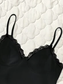 IslaSuriya Women's Sexy Fashion Lace Patchwork Camisole Top For Date - Black - View 3
