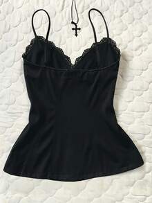 IslaSuriya Women's Sexy Fashion Lace Patchwork Camisole Top For Date - Black - View 2