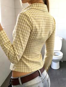 IslaSuriya Plaid Collar Long Sleeve Women's Shirt - Yellow - View 7