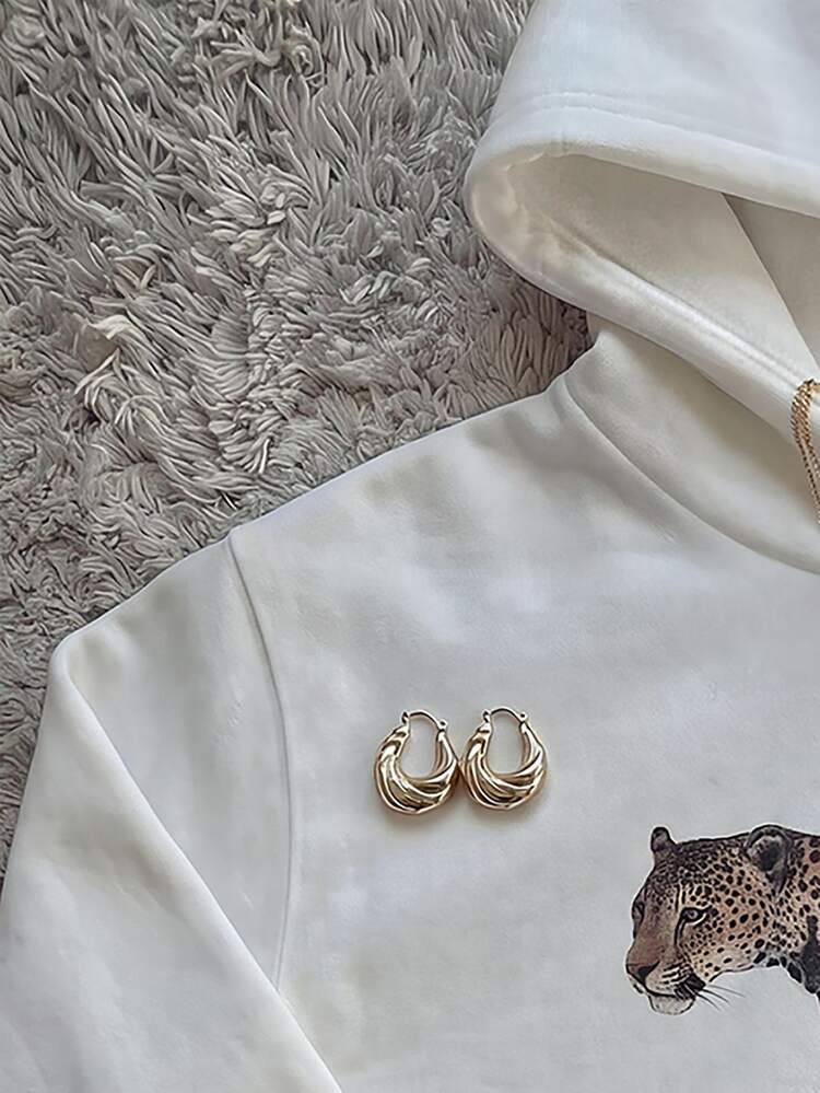 IslaSuriya Sweatshirt Wanita Longgar Kasual dengan Tudung dan Kantong, Warna Tinta Putih - Putih - View 9