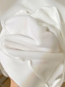 IslaSuriya 白色動物印花灰色墨水連帽口袋寬鬆休閒街頭風女款衛衣，日常外出秋季穿搭 - 白色 - 查看 11