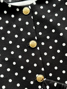 SHEIN Tween Girl Elegant Urban Chic Polka Dot Print Long Sleeve Jacket And Mini Skirt 2Pcs Set - Black - View 8