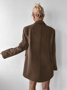 Ritzy Row Women's Casual OVERSIZE Padded Shoulder Mid-Length Double-Breasted Blazer - Coffee Brown - View 5