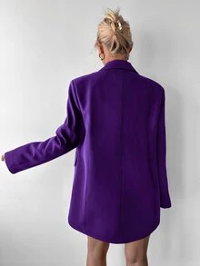Ritzy Row Women's Casual Oversized Padded Shoulder Mid-Length Double-Breasted Blazer - Purple - View 5