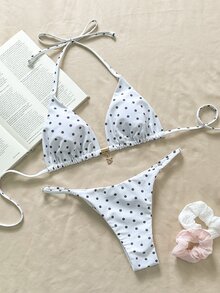 Swim Mod Springbreak 波尔卡圆点印花和金属装饰细肩带性感比基尼套装，女士夏季沙滩装 - 彩色 - 查看 3