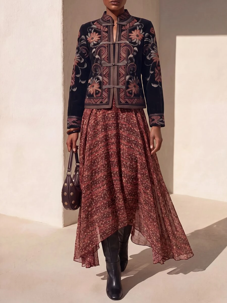 Zivah Rok Wanita Motif Bunga dengan Hemline Asimetris untuk Liburan