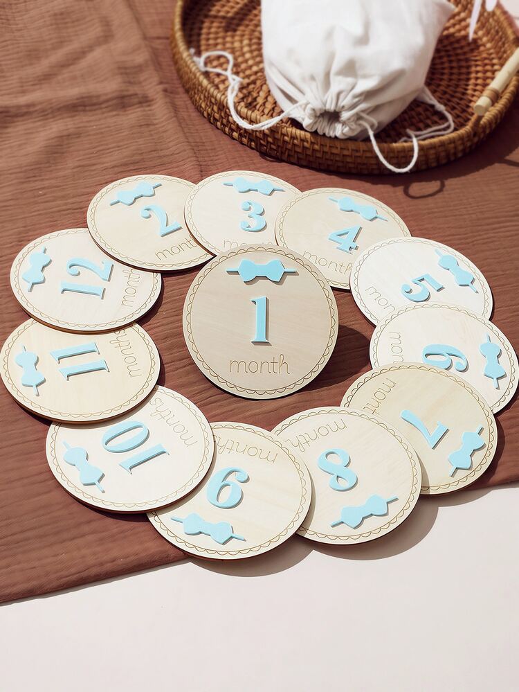 SHEIN Newborn Photography Photoshoot Baby Shower Set With Birth Certificate Plaque Beige Summer Kawaii Cute Autumn Fall - Blue - View 4