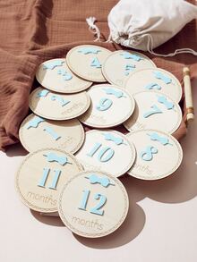 SHEIN Newborn Photography Photoshoot Baby Shower Set With Birth Certificate Plaque Beige Summer Kawaii Cute Autumn Fall - Blue - View 5