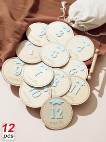 SHEIN Newborn Photography Photoshoot Baby Shower Set With Birth Certificate Plaque Beige Summer Kawaii Cute Autumn Fall - Blue - View 1