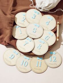 SHEIN Newborn Photography Photoshoot Baby Shower Set With Birth Certificate Plaque Beige Summer Kawaii Cute Autumn Fall - Blue - View 3