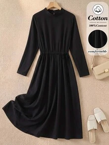 Rusticease Elegant Party Dresses Black Solid Color Casual Maxi Party Dress For Middle-Aged Women 2026 Fall Winter Dress Women's Winter Clothes Cotton - Black - View 3