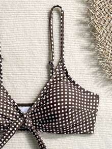 Swim Mod Women's Summer Brown Leopard Print Spaghetti Strap Sexy Beach Vacation Bikini Swimwear 2 Pieces Set - Brown - View 5