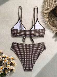 Swim Mod Women's Summer Brown Leopard Print Spaghetti Strap Sexy Beach Vacation Bikini Swimwear 2 Pieces Set - Brown - View 2