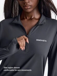 Innovista Innovista 女款長袖 UPF 40+ 字母印花運動背心健身上衣 運動訓練上衣 跑步上衣 瑜伽上衣 運動服飾機能服 - 灰色 - 查看 7