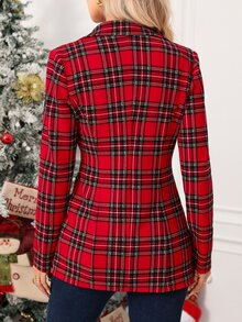 SHEIN Clasi 女款聖誕格紋西裝外套 - 紅色 - 查看 2