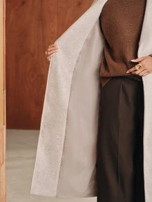 Anewsta Women's Autumn/Winter Long Asymmetrical Front Collar Cinched Waist Waist Wool Coat - Beige - View 9