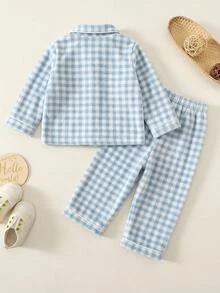 LMoss Kids طقم ملابس منزلية من قطعتين للأطفال الصبيان: كارديجان محبوك من الفرو الصناعي بياقة كاروهات وبنطلون طويل للخريف - متعدد الألوان - مشاهدة 2