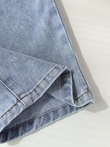 女童新款時尚Y2K彈性腰藍色牛仔寬腿鬆垮牛仔褲，適合女童秋冬街頭穿搭，幼兒牛仔褲，冬季牛仔褲 - 淺色水洗藍 - 查看 5