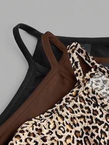 SHEIN EZwear 3pcs Leopard Print Sleeveless Top For Women, Suitable For Summer Back To School - Multicolor - View 9