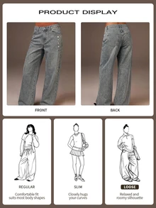 Athîral Denim 女款休閒復古牛仔褲，辦公休閒，寬腿牛仔褲，女款牛仔長褲，女款牛仔褲，女款長褲，外出穿搭，酷女孩，秋冬 - 藍色 - 查看 7
