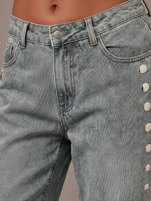 Athîral Denim 女款休閒復古牛仔褲，辦公休閒，寬腿牛仔褲，女款牛仔長褲，女款牛仔褲，女款長褲，外出穿搭，酷女孩，秋冬 - 藍色 - 查看 3