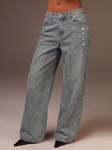 Athîral Denim 女款休閒復古牛仔褲，辦公休閒，寬腿牛仔褲，女款牛仔長褲，女款牛仔褲，女款長褲，外出穿搭，酷女孩，秋冬 - 藍色 - 查看 4