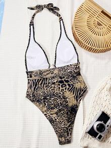 Swim Chiccia بدلة سباحة ذات رقبة عميقة وظهر مكشوف بنمط الفهد، أنيقة وبوهيمية للمهرجانات - متعدد الألوان - مشاهدة 3