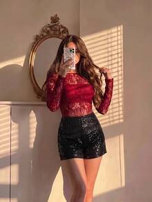 SHEIN MOD 3件組女款蕾絲圓領長袖T恤 - 彩色 - 查看 6
