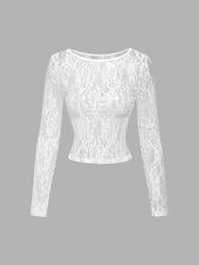 SHEIN MOD 3件組女款蕾絲圓領長袖T恤 - 彩色 - 查看 10