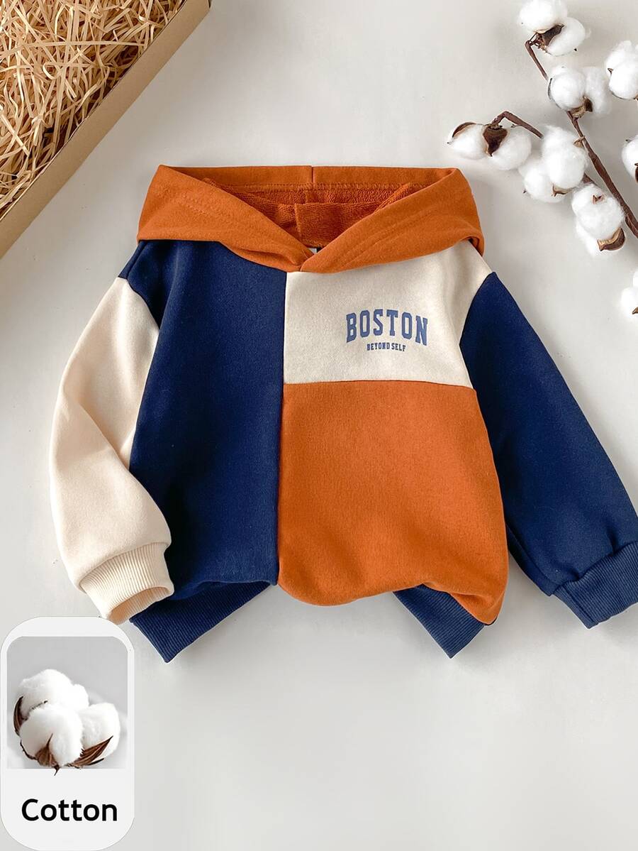 PrepCrw Baby Boy Letter Graphic Colorblock Casual Graphic Modest Daily Sweatshirt Vacation Navy Blue Autumn - Multicolor - View 1