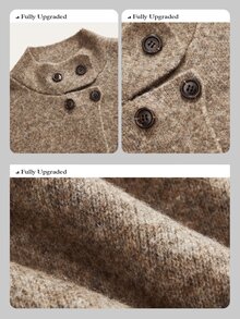 Anewsta Italian Autumn/Winter High-End Fashion Design Elegant Sophisticated Evening Vintage Old Money Style High Neck Wool Cape Asymmetrical Front Opening Cardigan - Rust Brown - View 3