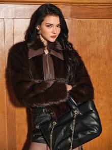 Anewsta European Women's Autumn/Winter Fur Coat Short Plush Collar Jacket - Coffee Brown - View 7