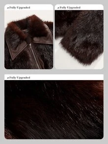 Anewsta European Women's Autumn/Winter Fur Coat Short Plush Collar Jacket - Coffee Brown - View 4