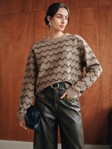 Anewsta Pattern Drop Shoulder Sweater - Rust Brown - View 6