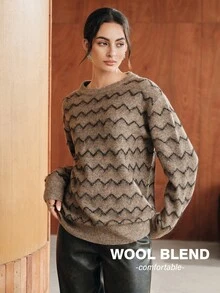 Anewsta Pattern Drop Shoulder Sweater - Rust Brown - View 1