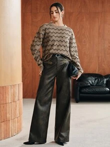 Anewsta Pattern Drop Shoulder Sweater - Rust Brown - View 4